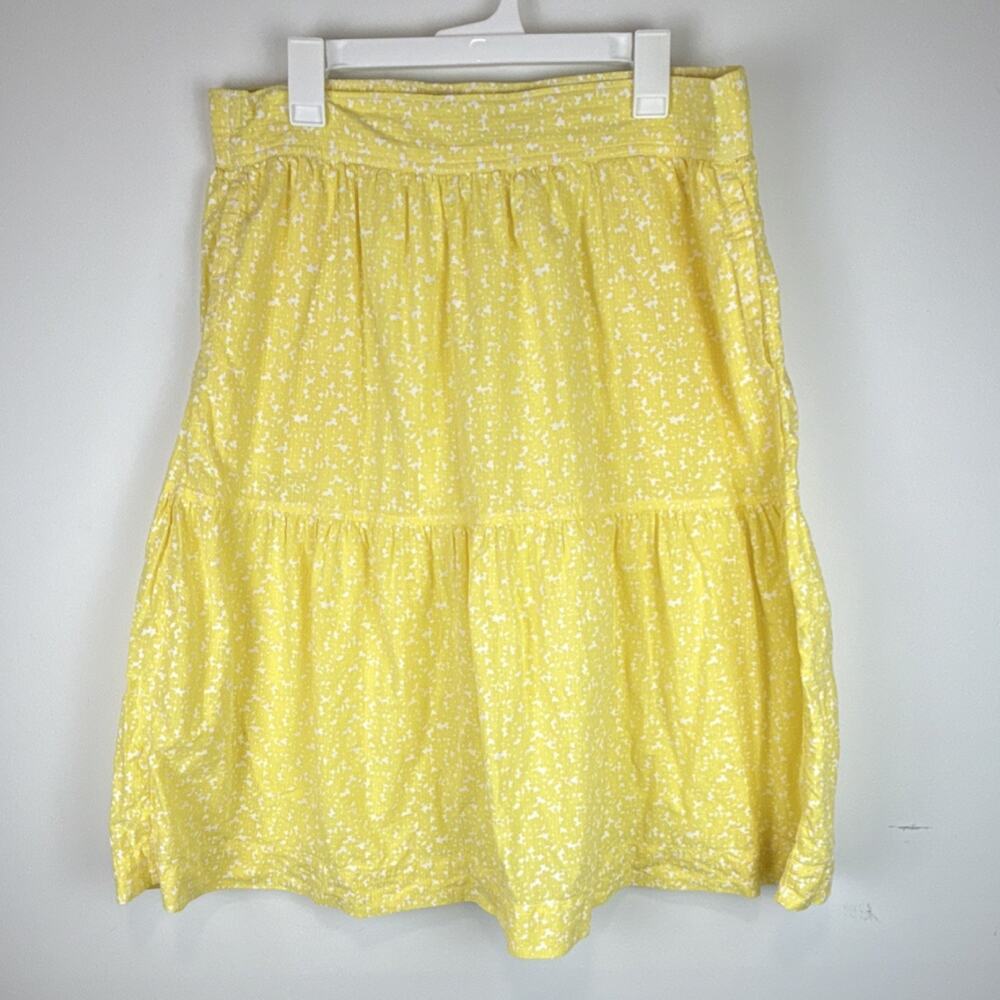 Free Assembly Yellow Tiered Cotton Knee Length Skirt XL Elastic, Flaw cottage